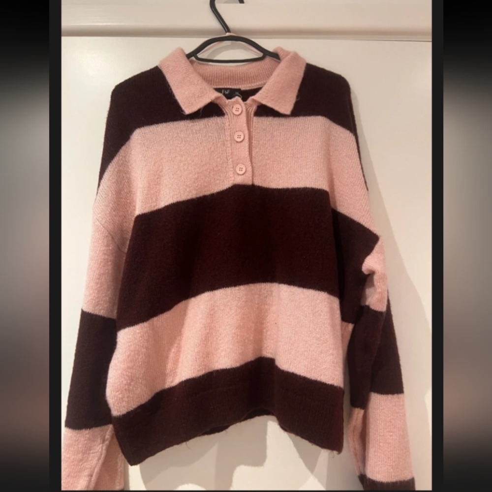 SHEIN Pink and Brown Striped Sweater